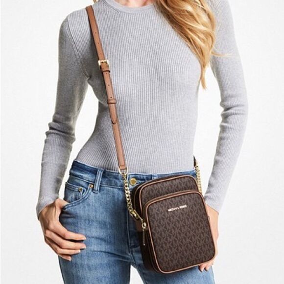 MICHAEL KORS Travel Medium Logo Crossbody Messenger Shoulder Handbag Signature - Picture 11 of 13